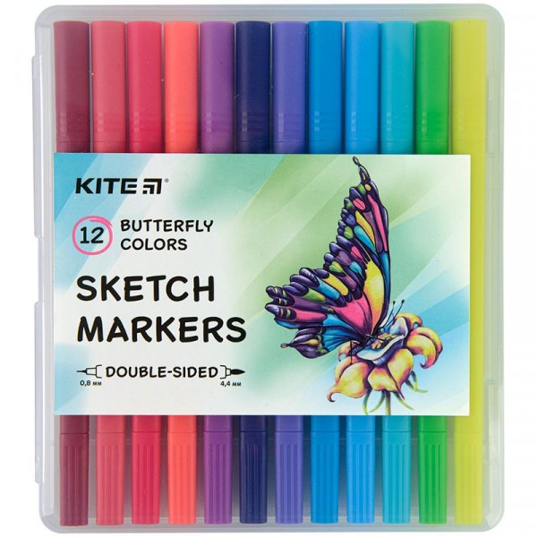 Набор скетч маркеров 12 цветов Kite Butterfly K22-044-2