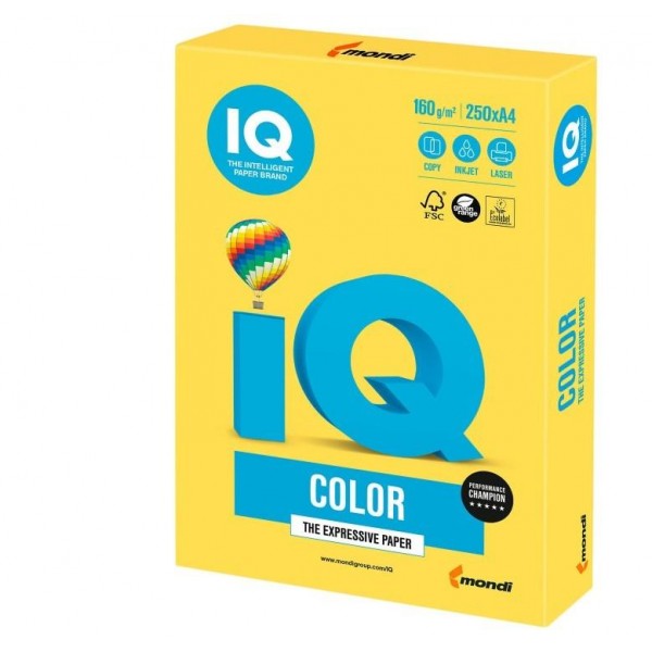Бумага А4 IQ Color CY39 насыщенный желтый 160 г/м2 250 л IQCol A4/160 CY39