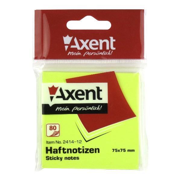 Блок бумаги с липким слоем Axent 75*75*80 л желтый неон 2414-11-A