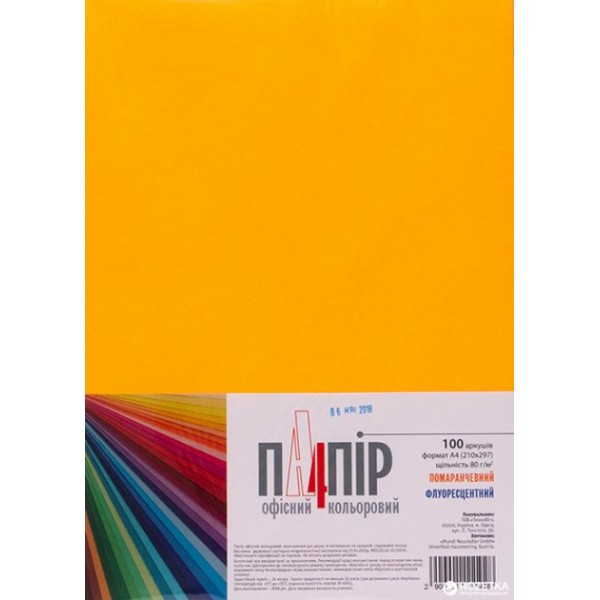 Бумага А4 IQ Color NEOOR неон оранжевый 100 л А4/80-NEO OR/100л