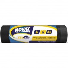 Пакеты для мусора 35л/15шт Novax с завязками 14мкм 50х50см LD, черные 4823058303963