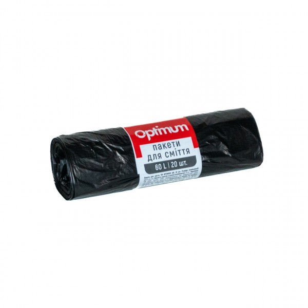 Пакеты для мусора 60л/20шт PRO Optimum 8мкм 60х70см HD, черные 16118240