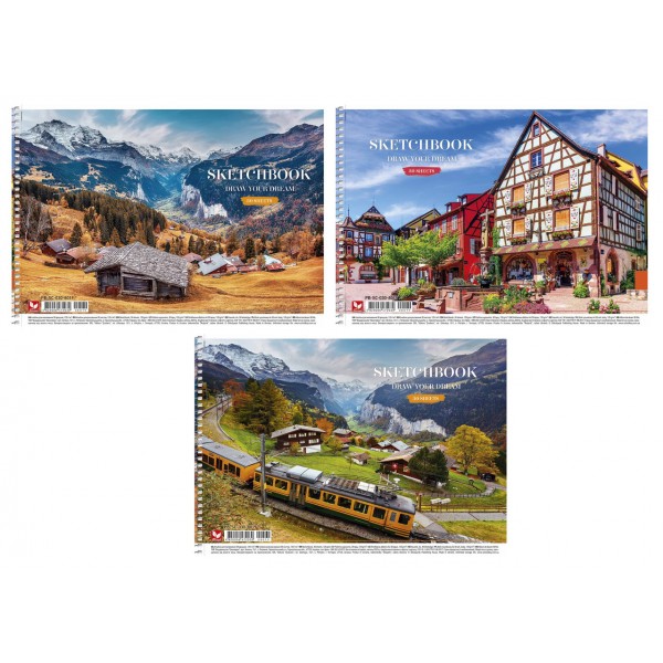 Альбом для рисования А4 30 л спираль 120 г/м2 УФ лак 8019 Ассорти уни PB-SC-030-8019