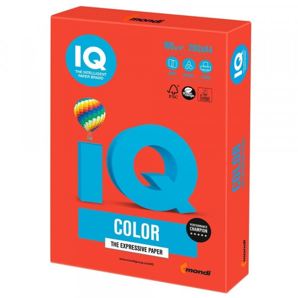 Папір А4 IQ Color CO44 насичений коралово червоний 160 г/м2 250 л IQCol А4/160-CO44
