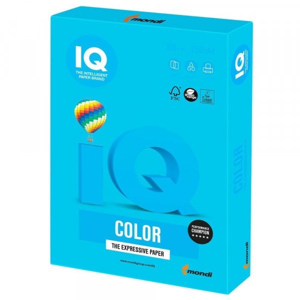 Папір А4 IQ Color AB48 насичений блакитним 160 г/м2 250 л IQCol А4/160-АВ48