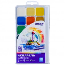 Акварель Kite Classic 18 цв., б/к, пластик K-066