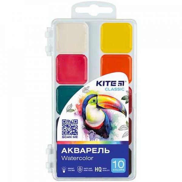Акварель Kite Classic 10 цв., б/к, пластик K-060