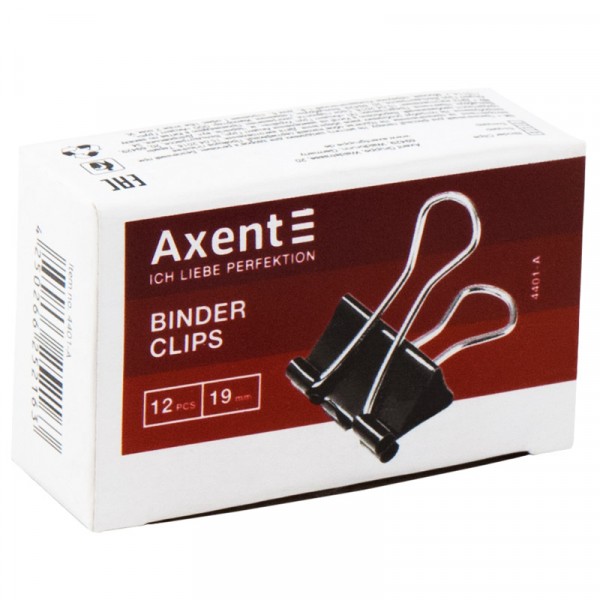 Биндер черный Axent 19 мм, 12 шт (упаковка) 4401-A